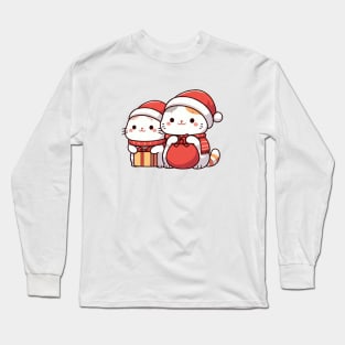 Cute Christmas Santa Kitty Duo Long Sleeve T-Shirt